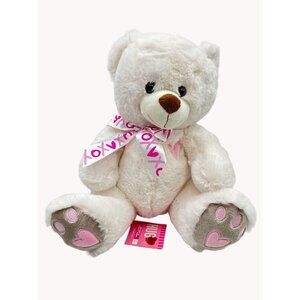 Dan Dee Collectors Choice Plush Teddy Bear 16  White Soft Pink Ribbons Hug Me